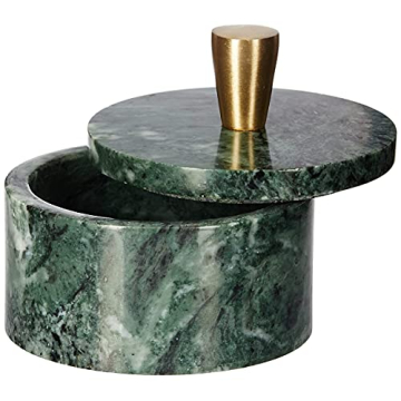 Queenza Green Marble Salt Cellar with Brass Knob 3 Inch