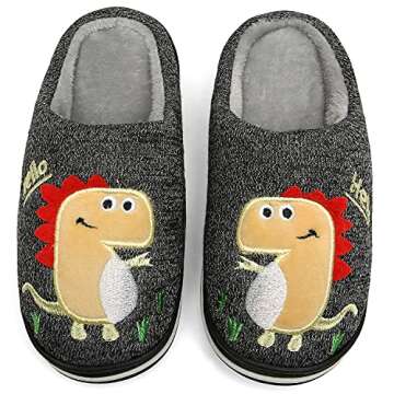 INMINPIN Boys Girls Cozy House Slippers Warm Plush Winter Cotton Slipper Kids Cute Dinosaur Indoor S...