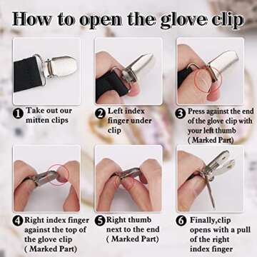 Zkptops 2 Pairs Winter Mitten Clips Elastic Stainless Steel Gloves Clips for Toddler Kids Baby Adults Mitten Clips Clothing Dress Cinch Clips Shirt Waist Shawl Sweater Clips for Women (Black)