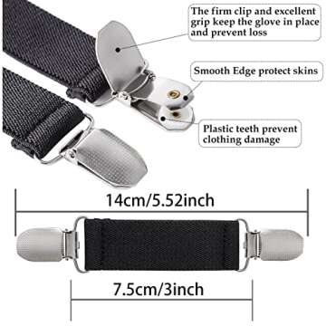 Zkptops 2 Pairs Winter Mitten Clips Elastic Stainless Steel Gloves Clips for Toddler Kids Baby Adults Mitten Clips Clothing Dress Cinch Clips Shirt Waist Shawl Sweater Clips for Women (Black)