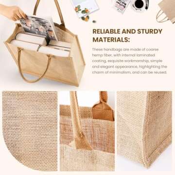 Affbei 3 Pack Burlap Tote Bag Set Jute Tote Bags with Handles Blank Large Burlap Reusable Grocery Ba...