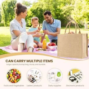 Affbei 3 Pack Burlap Tote Bag Set Jute Tote Bags with Handles Blank Large Burlap Reusable Grocery Bags Water Resistant for Shopping Party Embroidery DIY Art Crafts 15.4 x 12.2 x 5.9 Inches