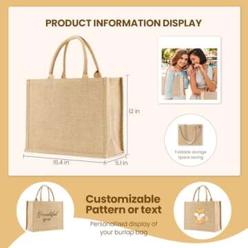 Affbei 3 Pack Burlap Tote Bag Set Jute Tote Bags with Handles Blank Large Burlap Reusable Grocery Bags Water Resistant for Shopping Party Embroidery DIY Art Crafts 15.4 x 12.2 x 5.9 Inches