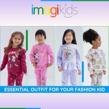 Disney Minnie Mouse Toddler Girls Fleece Drop Shoulder Sweatshirt and Jogger Pants Outfit Set - 3T