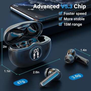 Sisism A10 Pro Wireless Earbuds - 50H Playback & Bluetooth 5.3