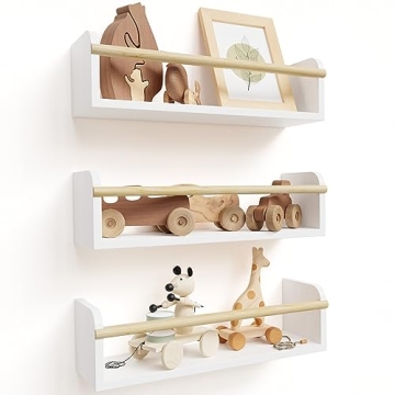 Decorative Nursery Bookshelves for Kids - Set of 3 Easy to Install Floating Shelves for Wall Mount -...