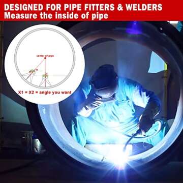 Pipe Center Finder, Pipefitter Tools w/Centering Head, Pipe Fitting Tools Center Finder Tool to Measure Pipe Diameter Over 0.5" and Up, 4" Y-Type Base Fitted with Adjustable Dial Bubble Protractor.