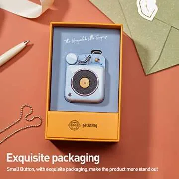 Muzen Mini Bluetooth Speaker, Button Portable Metal Small Cute Wireless Speaker, Rechargeable HiFi Loud Volume Audio Speaker with Portable Lanyard and Gift Box, Classic Retro Decor