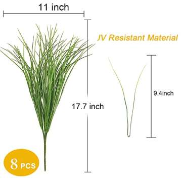8 Bundles Artificial Grass Plants Fake Bushes Artificial Shrubs Wheat Grass Greenery for House Plastic Outdoor UV Resistant Faux Grass (Pack of 8)