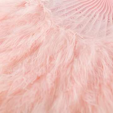 BABEYOND Marabou Feather Fan 20s Vintage Folding Fan Flapper Hand Fan for Costume Dancing Show Tea Party Wedding Decoration (Pink-Pink Rib)