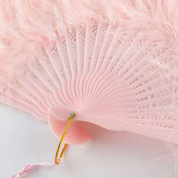 BABEYOND Marabou Feather Fan 20s Vintage Folding Fan Flapper Hand Fan for Costume Dancing Show Tea Party Wedding Decoration (Pink-Pink Rib)