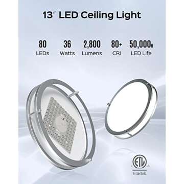 JACKYLED 13 Inch Flush Mount Ceiling Light, Brushed Nickel Ceiling Light Fixture, 3000K/3700K/4500K/...