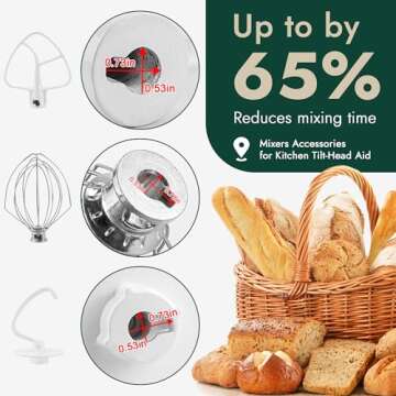 3 Pieces Stand Mixers Repair Set for Kitchen Tilt-Head Stand Mixers K45DH Dough Hook K45B Coated Flat Blade Paddle K45WW Wire Whip Replace for kitchen aid Mixers Accessories by AMI PARTS