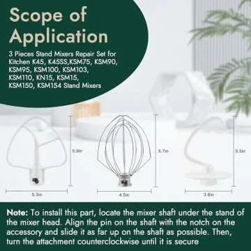 3 Pieces Stand Mixers Repair Set for Kitchen Tilt-Head Stand Mixers K45DH Dough Hook K45B Coated Flat Blade Paddle K45WW Wire Whip Replace for kitchen aid Mixers Accessories by AMI PARTS