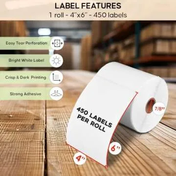SL450 4x6 Shipping Label in 1 Roll (450 Pages per roll) for Arkscan Printers, Compatible with Other Printers Including Zebra LP2844, Zp-450, Zp-500, Zp-505, Design for Direct Thermal Printers, White.