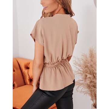 Womens Chiffon Button Down Blouse - Elegant Peplum Top for Summer