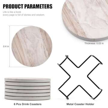 6Pcs Drink Coasters with Holder, Marble Style Ceramic Drink Coaster, Absorbent Coasters Set Suitable...