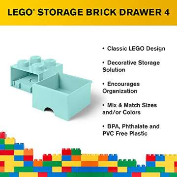 Lego Brick Drawer, 4 Knobs, 1 Drawer, Stackable Storage Box,