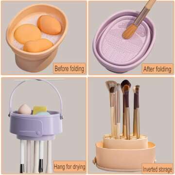 Makeup Brush Cleaner Mat,3 in 1 Upgraded Foldable Silicone Makeup Brush Cleaner Cosmetic Brush Clean...