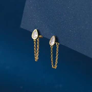 SLUYNZ Sterling Silver CZ Teardrop Chain Dangle Earrings for Women Teen Girls Minimalist Droplet Earrings Tassel Studs Chain (B-GOLD)