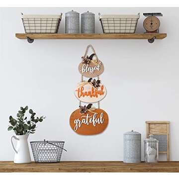Fall Decorations for Home Thanksgiving Signs Blessed Thankful Grateful Autumn Home Decor Wooden Farmhouse Thanksgiving Decoration Indoor Harvest Sign