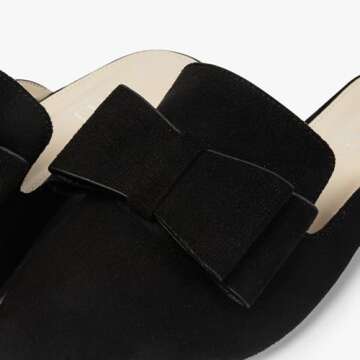 MUSSHOE Mules for Women Comfortable Pointed Toe Backless Slip-on Slides Loafer Flats with Bowknot,Black 9