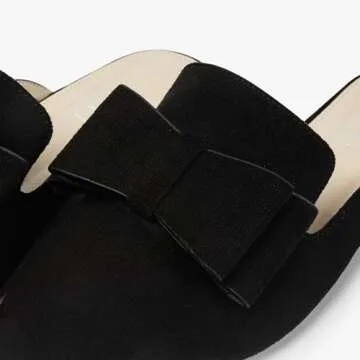 MUSSHOE Mules for Women Comfortable Pointed Toe Backless Slip-on Slides Loafer Flats with Bowknot,Black 9