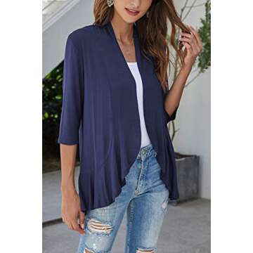 Bluetime Women Casual Lightweight Open Front Cardigans Soft Draped Ruffles 3/4 Sleeve Cardigan (M, N...
