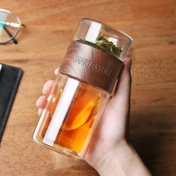 oneisall Tea Infuser Bottle - 7oz Glass Tumbler