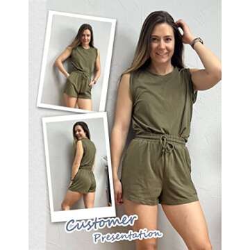 Zeagoo Women's 2 Pieces Casual Suit Summer Short Sleeveless Tank Top and High Waisted Mini Shorts,Army Green,Small