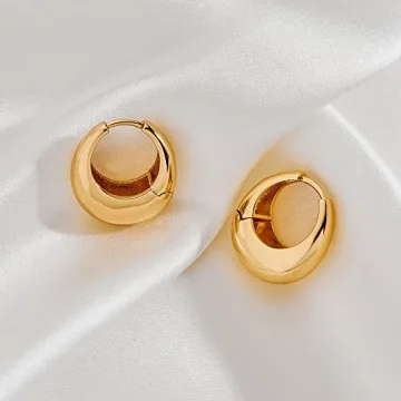 YUJIE 18K Golden Small Chunky Huggie Hoop Earrings