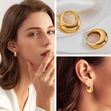 YUJIE 18K Golden Small Chunky Huggie Hoop Earrings