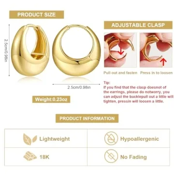 YUJIE 18K Golden Small Chunky Huggie Hoop Earrings