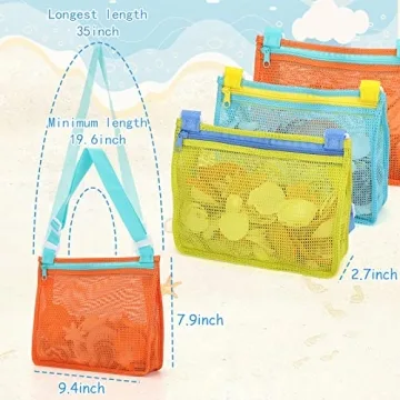 Tagitary Beach Toy Mesh Beach Bag Kids Shell Collecting Bag Beach Sand Toy Totes for Holding Shells Beach Toys Sand Toys Swimming Accessories for Boys and Girls(Only Bags,A Set of 3)