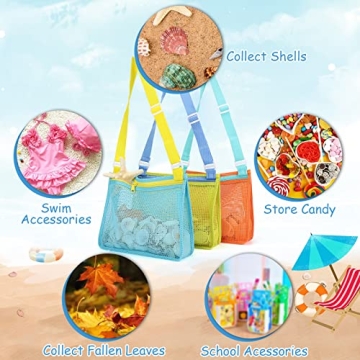 Tagitary Beach Toy Mesh Beach Bag Kids Shell Collecting Bag Beach Sand Toy Totes for Holding Shells Beach Toys Sand Toys Swimming Accessories for Boys and Girls(Only Bags,A Set of 3)