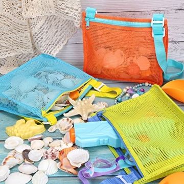 Tagitary Beach Toy Mesh Beach Bag Kids Shell Collecting Bag Beach Sand Toy Totes for Holding Shells Beach Toys Sand Toys Swimming Accessories for Boys and Girls(Only Bags,A Set of 3)