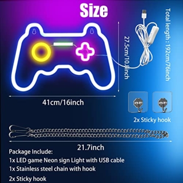 Game Neon Sign Gamepad Shape LED Neon Lights Signs for Wall Decor Gaming Controller LED Neon Signs for Boys Gamer Children Teen Room Decor Light Up Bedroom Game Room Gaming Party (Yellow+Pink)