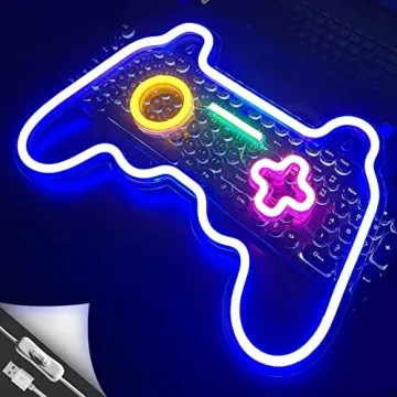 Game Neon Sign Gamepad Shape LED Neon Lights Signs for Wall Decor Gaming Controller LED Neon Signs for Boys Gamer Children Teen Room Decor Light Up Bedroom Game Room Gaming Party (Yellow+Pink)