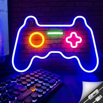 Game Neon Sign Gamepad Shape LED Neon Lights Signs for Wall Decor Gaming Controller LED Neon Signs for Boys Gamer Children Teen Room Decor Light Up Bedroom Game Room Gaming Party (Yellow+Pink)