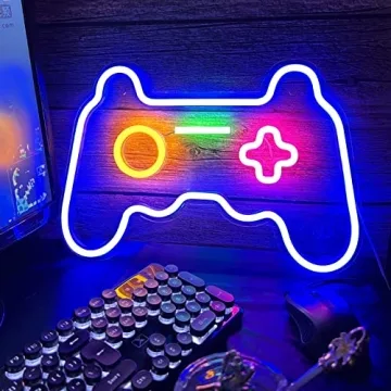 Game Neon Sign Gamepad Shape LED Neon Lights Signs for Wall Decor Gaming Controller LED Neon Signs for Boys Gamer Children Teen Room Decor Light Up Bedroom Game Room Gaming Party (Yellow+Pink)