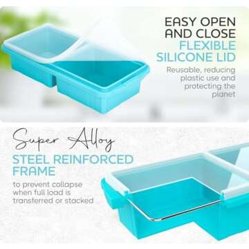 XOMOO Silicone Freezer Tray With Lid-Soup Freezer Container molds-2-cup Extra Large Ice Cube Tray-ma...
