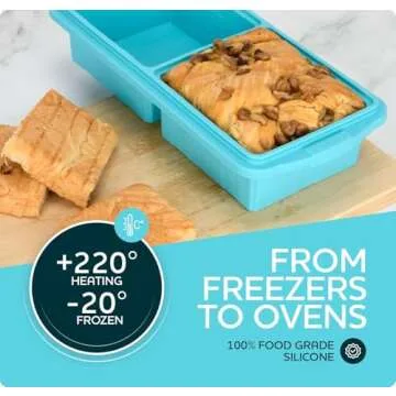 XOMOO Silicone Freezer Tray With Lid-Soup Freezer Container molds-2-cup Extra Large Ice Cube Tray-makes 4 perfect 500ml portions cubes, For freezing soup,stews,sauces.Oven&Dishwasher-Safe(2-Pack)