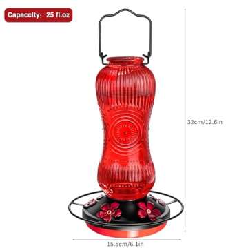 25 Ounce Vintage Hummingbird Feeder for Outdoor Use with Ant Moat and 5 Feeding Ports