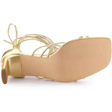 Allegra K Women's Square Heels Lace Up Strappy Chunky High Gold Heels Sandals 11 M US
