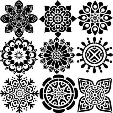 9 Pack 6 x 6 inches Mandala Stencils for Painting on Wood, Wall, Floor, Tile Fabric, Reusable Furniture Stencils Painting Template DIY Decor