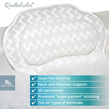 Bath Pillow for Tub, Luxury Bathtub Pillow Head and Neck Support, Relaxing Spa Cushion Head Rest for Tub, Bathtub Accessories for Women and Men with Quick Drying 3D Air Mesh Portable Washable