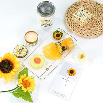 Sending Sunshine Gift, Sunflower Gifts for Women, Care Package, Birthday Gifts Box, Get Well Soon Gifts Basket Thinking of You Gift for Women, Friend, Sister, Mom with Inspirational Blanket