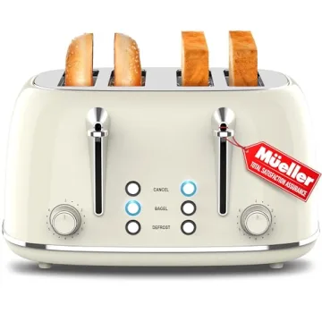Mueller Retro Toaster 4 Slice with Extra Wide Slots - Stylish Kitchen Essential!
