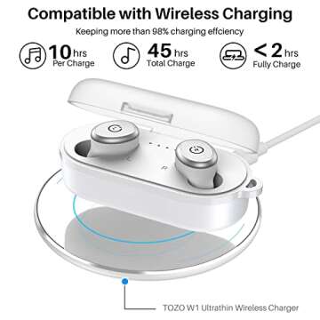TOZO T10 (Classic Edition) Bluetooth 5.3 Wireless Earbuds with Wireless Charging Case IPX8 Waterproof Stereo Headphones in Ear Built in Mic Headset Premium Sound with Deep Bass, 32 Preset EQs via APP