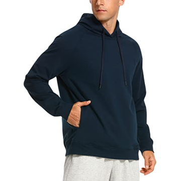 CRZ YOGA Men's French Terry Hooded Sweatshirt - Casual & Athletic Pullover with Pocket in True Navy ...